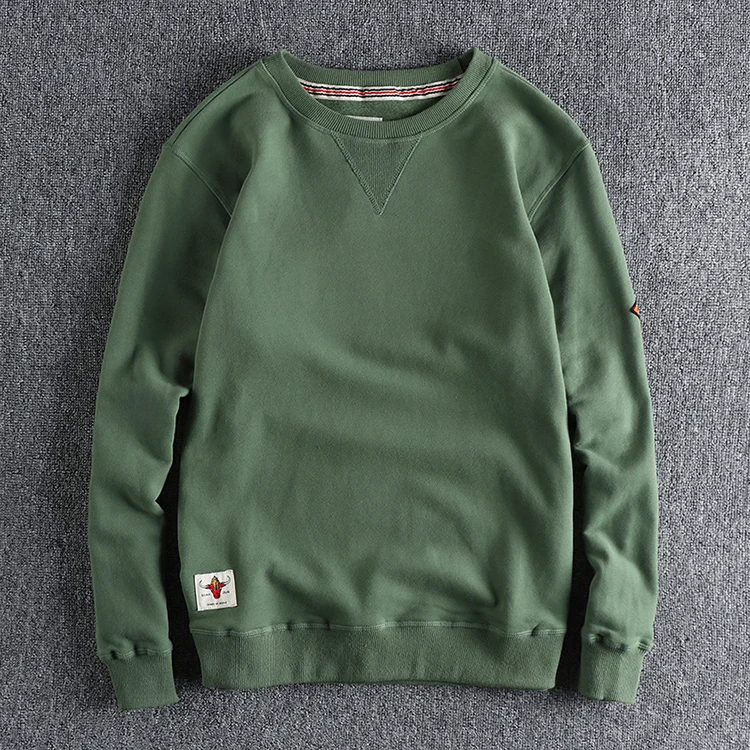 Spring American Retro Sleeve Applique Badge Sweatshirts Men's Fashion 100% Cotton Washed Hoodies Casual High Quality Pullovers