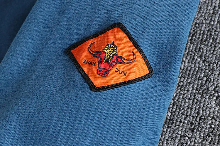 Spring American Retro Sleeve Applique Badge Sweatshirts Men's Fashion 100% Cotton Washed Hoodies Casual High Quality Pullovers