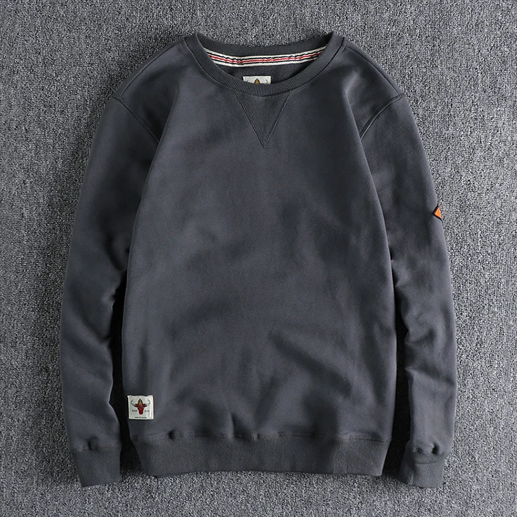 Spring American Retro Sleeve Applique Badge Sweatshirts Men's Fashion 100% Cotton Washed Hoodies Casual High Quality Pullovers