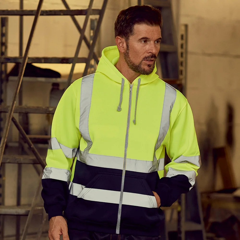 Men's-Reflective-Hooded-Sweatshirt-Winter-Fleece-Color-Block-Zipper-Jacket-Sanitation-Worker-Uniform-High-Visibility-Work-Clothe