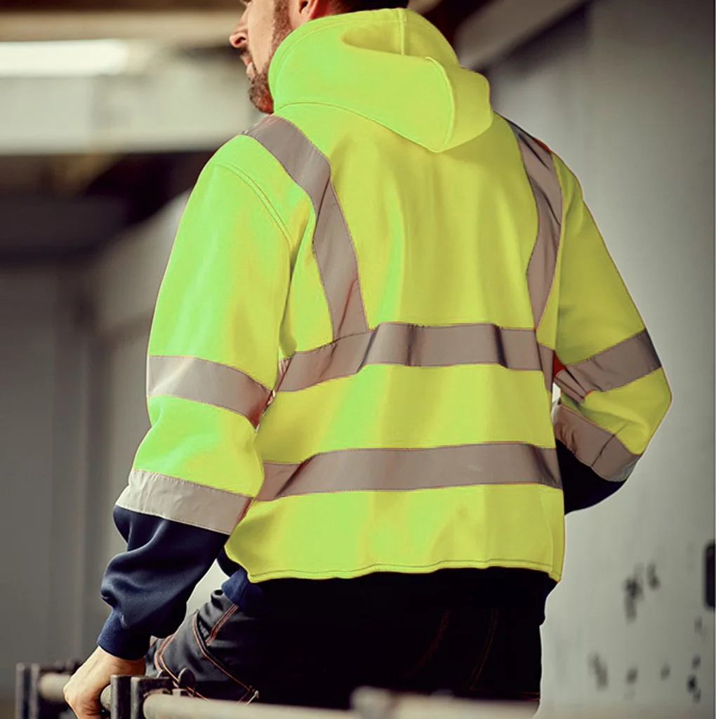 Men's-Reflective-Hooded-Sweatshirt-Winter-Fleece-Color-Block-Zipper-Jacket-Sanitation-Worker-Uniform-High-Visibility-Work-Clothe