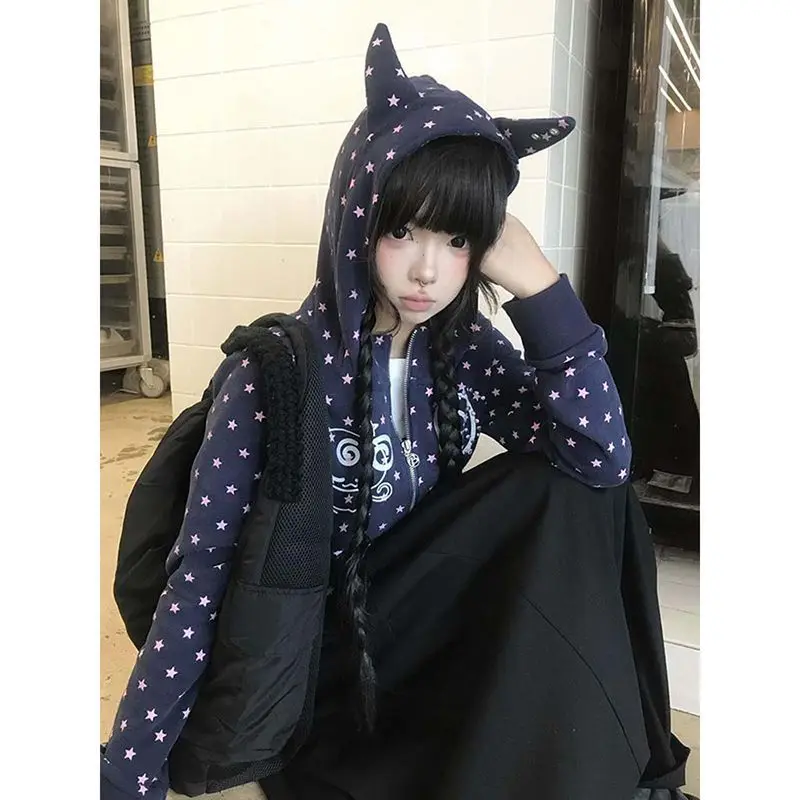 KAMEHARA Japan Original Design Black Subculture Slimming Women's K-pop Coats Autumn Cardigan Puff Sleeve Y2K Top Spicy Girl