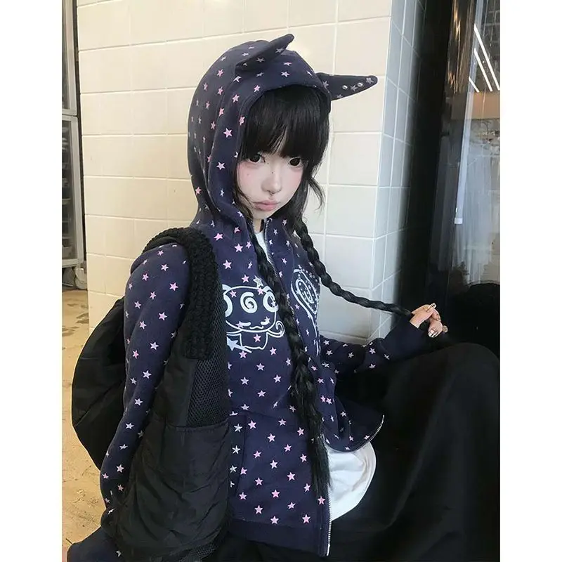 KAMEHARA Japan Original Design Black Subculture Slimming Women's K-pop Coats Autumn Cardigan Puff Sleeve Y2K Top Spicy Girl