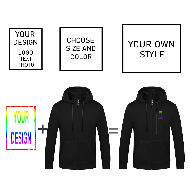 Customized/Designed Logo Zipper Hoodie Men's and Women's Long Sleeve Polyester Hoodie Printed Logo Casual Team Advertising Top