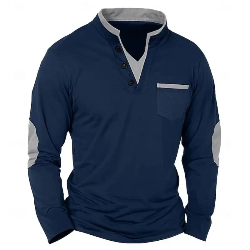 Business Leisure Mature Charm Men's Clothing, Autumn New Retro Casual V-neck Men's Hoodie Long Sleeve T-shirt, Sweatshirt Top