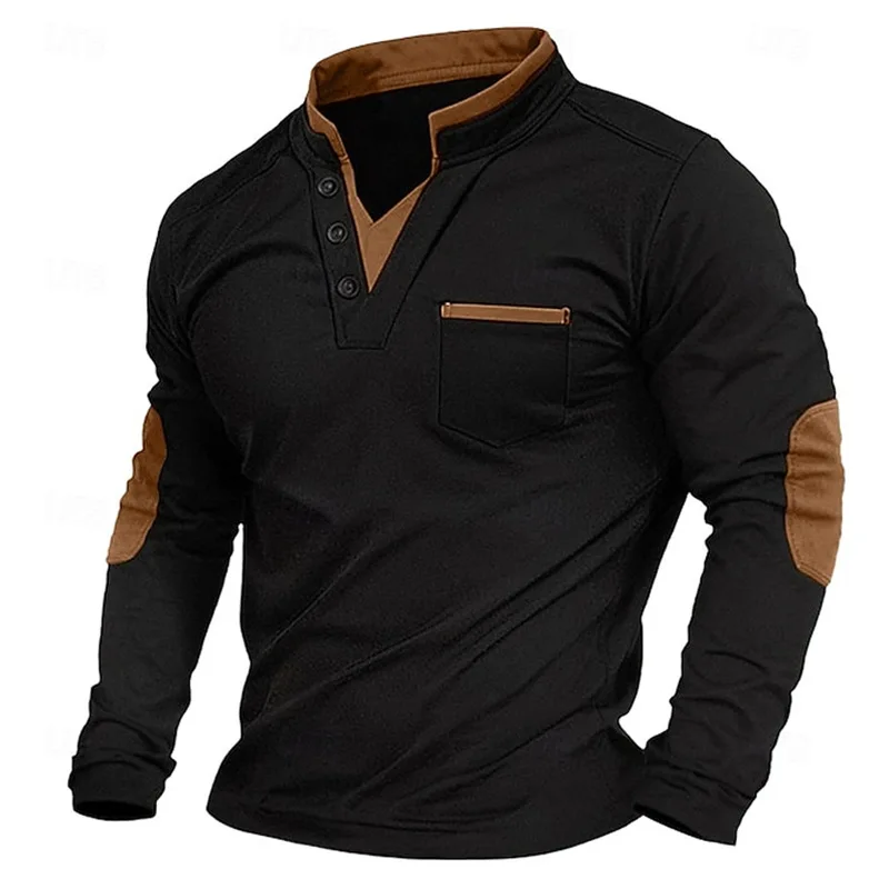 Business Leisure Mature Charm Men's Clothing, Autumn New Retro Casual V-neck Men's Hoodie Long Sleeve T-shirt, Sweatshirt Top