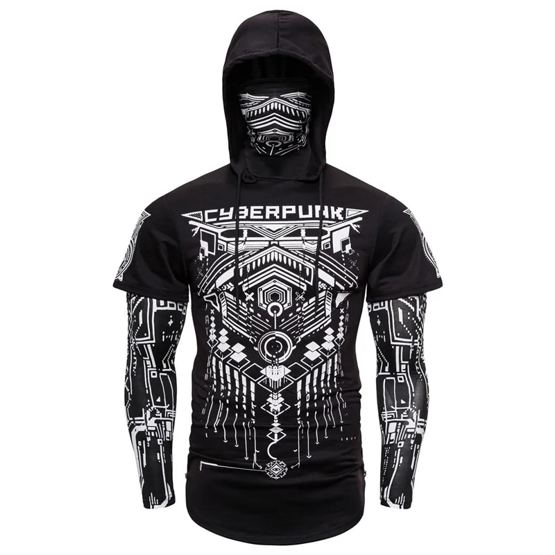 Mens Skull Mask Hoodies Sweatshirt Fake Two Pieces Men Punk Jogging Homme Pullover Elastic Streetwear Hoodie Japan Ninja Suit