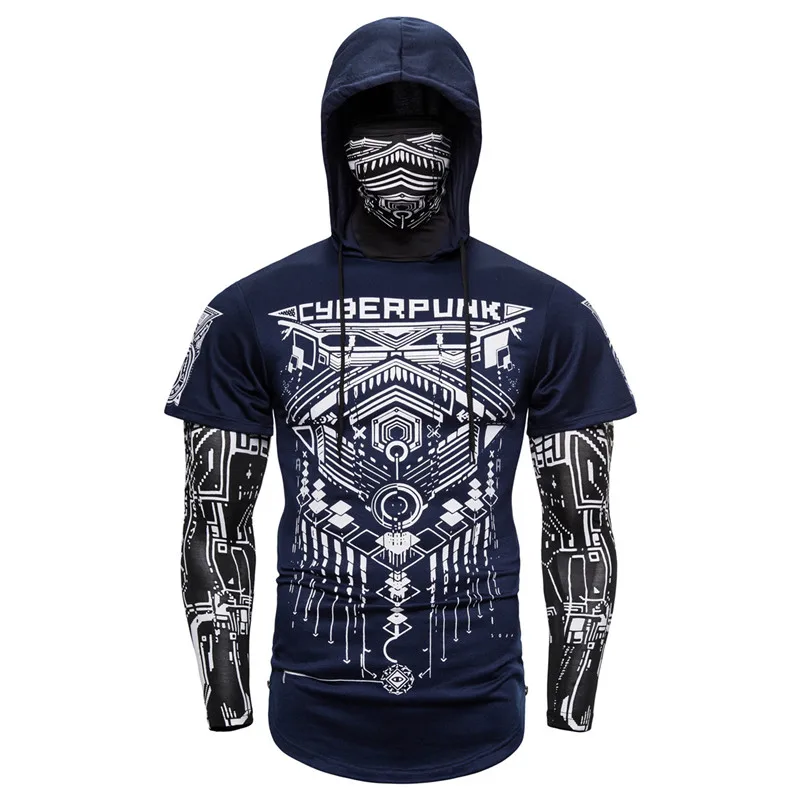 Mens Skull Mask Hoodies Sweatshirt Fake Two Pieces Men Punk Jogging Homme Pullover Elastic Streetwear Hoodie Japan Ninja Suit
