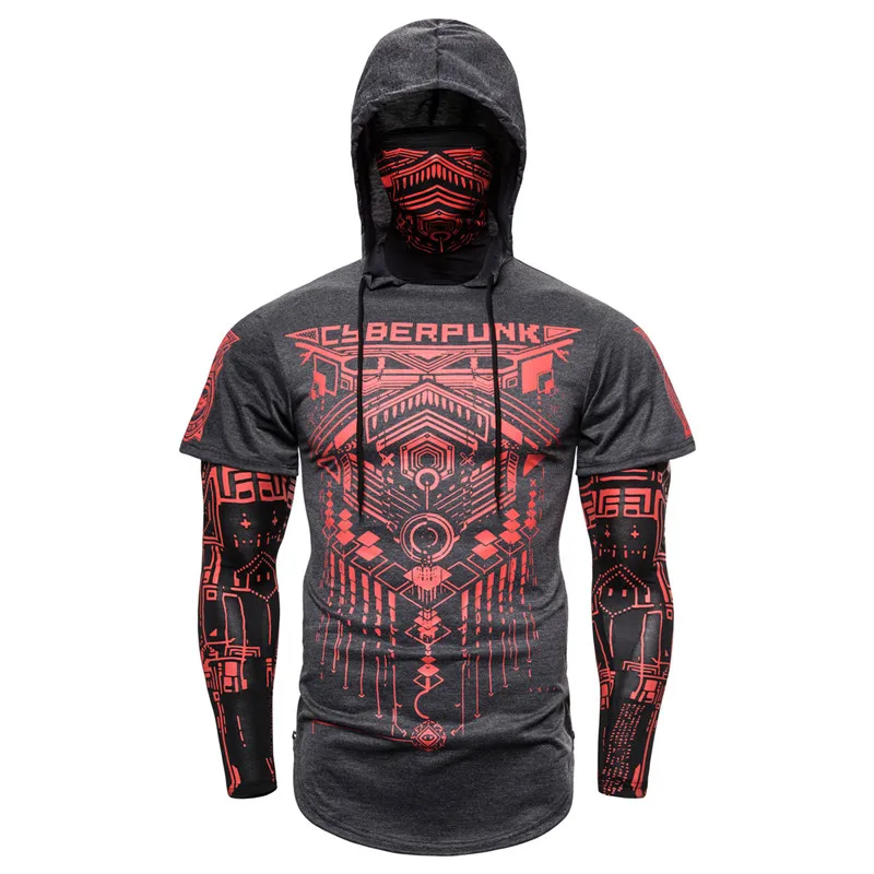 Mens Skull Mask Hoodies Sweatshirt Fake Two Pieces Men Punk Jogging Homme Pullover Elastic Streetwear Hoodie Japan Ninja Suit