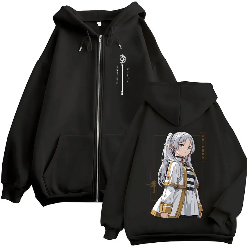 Anime Frieren: Beyond Journey's End Zipper Hoodies Men Women Clothing Fashion Harajuku Zip Up Hooded Sweatshirts Jackets Coats