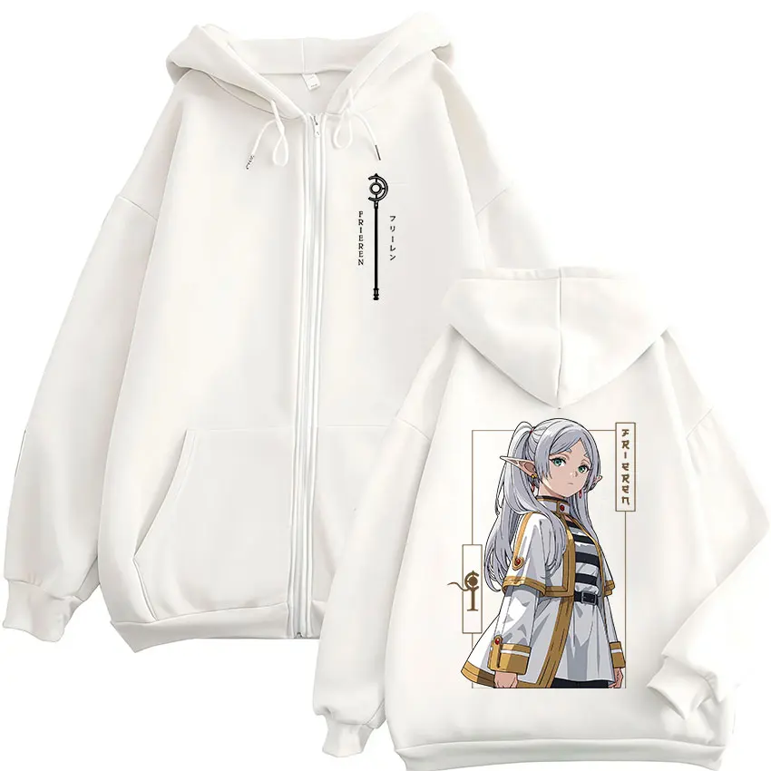 Anime Frieren: Beyond Journey's End Zipper Hoodies Men Women Clothing Fashion Harajuku Zip Up Hooded Sweatshirts Jackets Coats