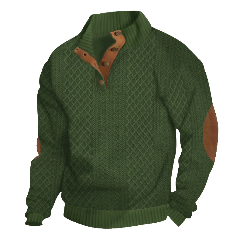 Autumn Winter New Men's Knit Sweatshirt Outdoor Stand Collar Long Sleeve Knitted Pullover Hoodie Men Fashion Patchwork Steetwear