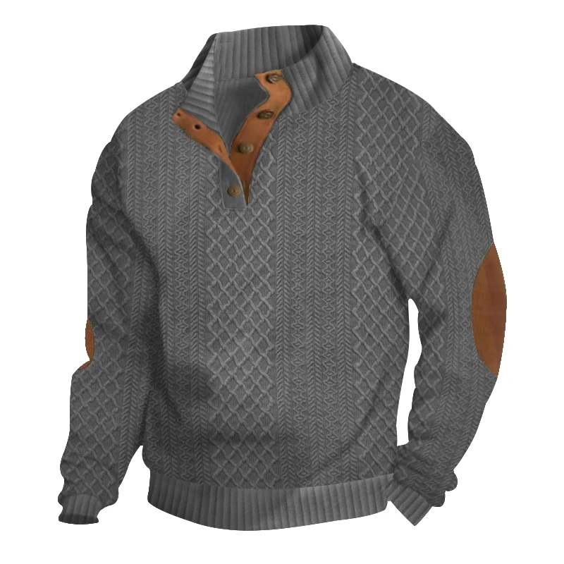 Autumn Winter New Men's Knit Sweatshirt Outdoor Stand Collar Long Sleeve Knitted Pullover Hoodie Men Fashion Patchwork Steetwear