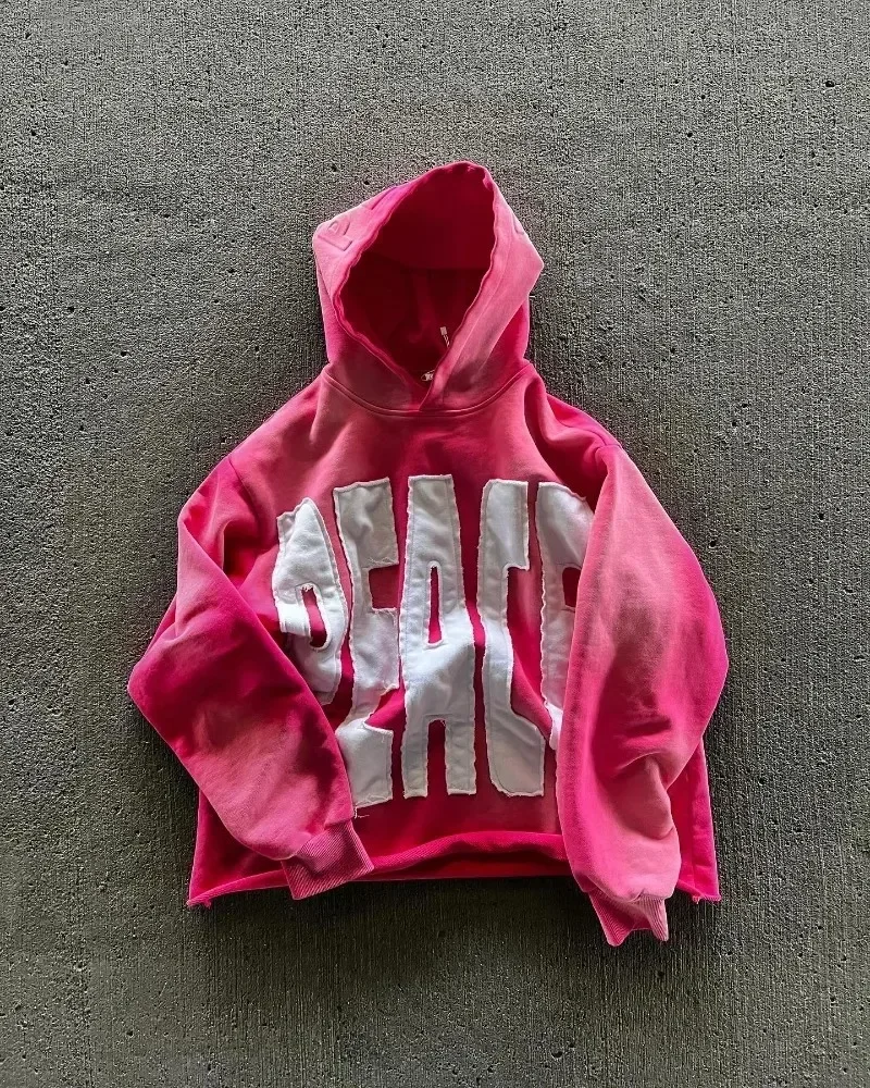 Fashion Harajuku Trend Hoodie Retro Alphabet Embroidery Hoodie Men Y2k Goth Coat Casual Loose Sweatshirt Hoodies Women