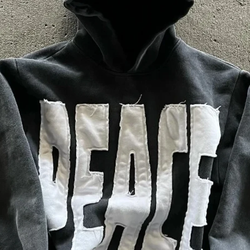 Fashion Harajuku Trend Hoodie Retro Alphabet Embroidery Hoodie Men Y2k Goth Coat Casual Loose Sweatshirt Hoodies Women