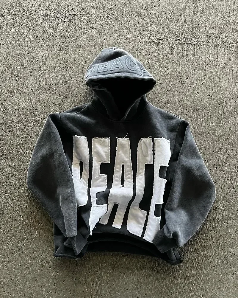 Fashion Harajuku Trend Hoodie Retro Alphabet Embroidery Hoodie Men Y2k Goth Coat Casual Loose Sweatshirt Hoodies Women