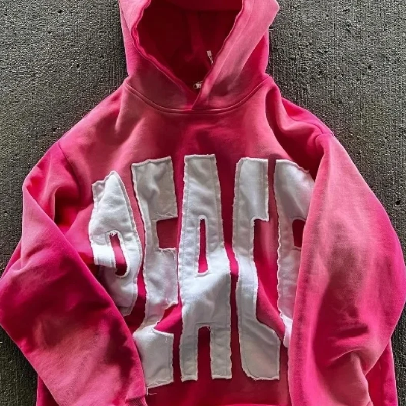 Fashion Harajuku Trend Hoodie Retro Alphabet Embroidery Hoodie Men Y2k Goth Coat Casual Loose Sweatshirt Hoodies Women