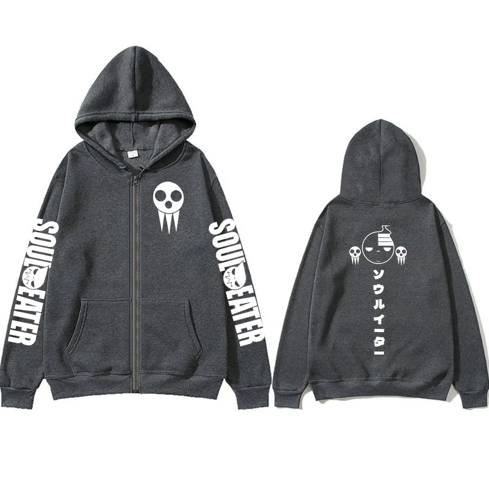 Japanese Anime Soul Eater Death The Kid Zipper Hoodies Men Women Zip Up Hooded Sweatshirts Long Sleeves Pullovers Jackets Caots