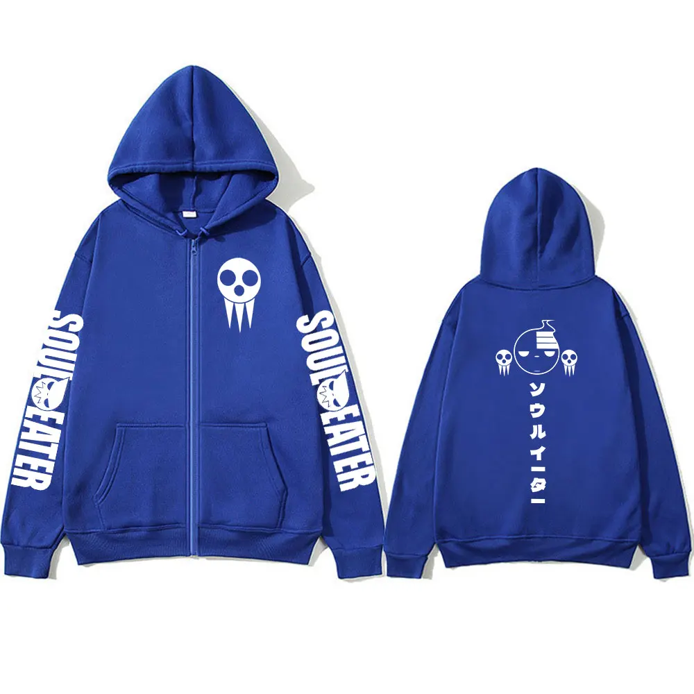 Japanese Anime Soul Eater Death The Kid Zipper Hoodies Men Women Zip Up Hooded Sweatshirts Long Sleeves Pullovers Jackets Caots