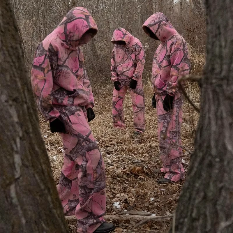 Y2K Retro Hoodie Men Camouflage Pattern Pink Sweatshirt High Street Hip Hop Streetwear Oversized Unisex Gothic Camo Hoodie Women