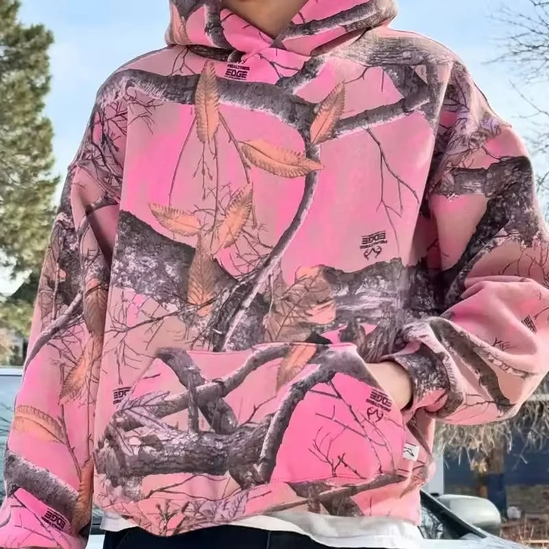 Y2K Retro Hoodie Men Camouflage Pattern Pink Sweatshirt High Street Hip Hop Streetwear Oversized Unisex Gothic Camo Hoodie Women