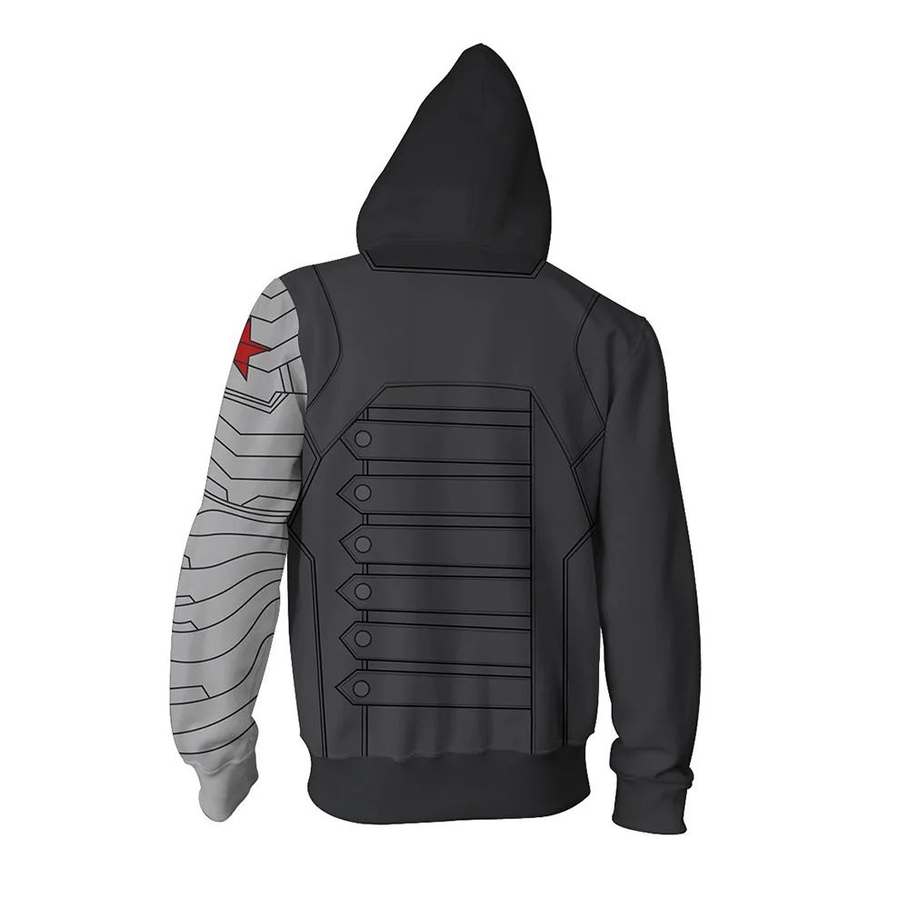 Fans Wear Sweatshirts 3D Printed Hoodies Winter Soldier Zip Up Sweatshirt for Movie Fans