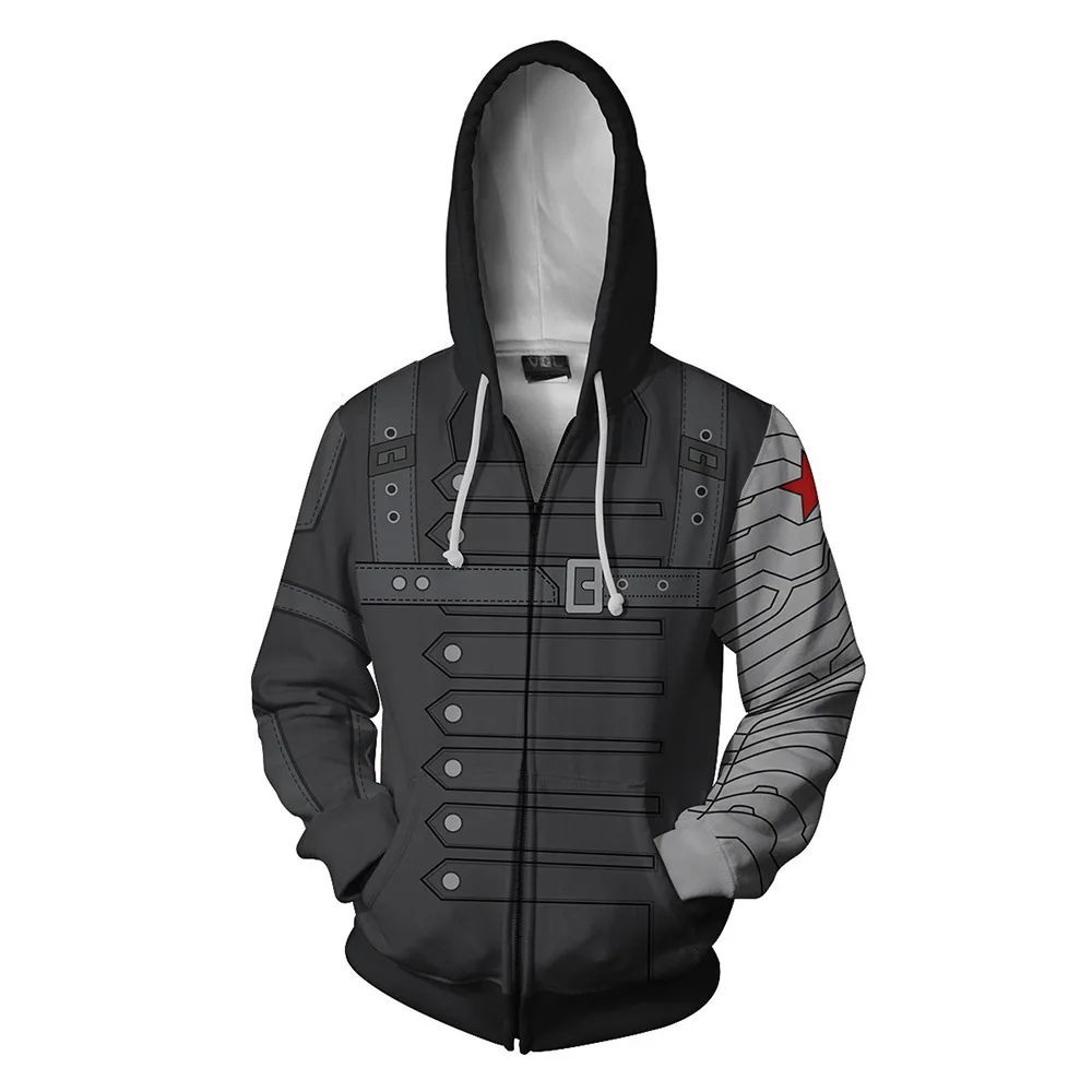 Fans Wear Sweatshirts 3D Printed Hoodies Winter Soldier Zip Up Sweatshirt for Movie Fans
