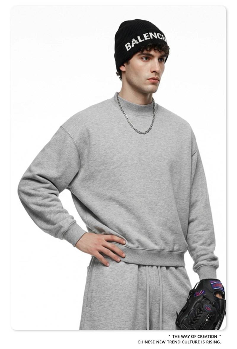 ZODF New Winter Man 345gsm Loose Fit Fleece Sweatshirt Unisex Cusual Boxy Warm Half Turtleneck Pullovers HY1181
