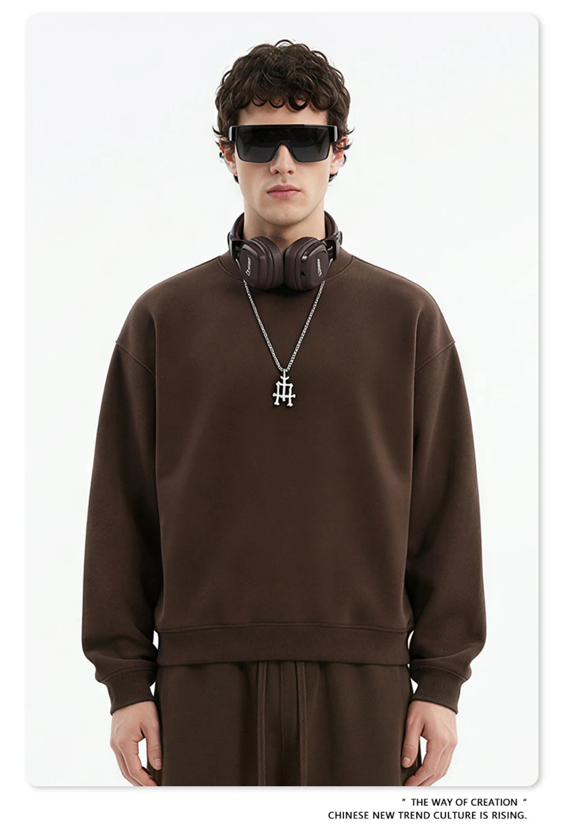 ZODF New Winter Man 345gsm Loose Fit Fleece Sweatshirt Unisex Cusual Boxy Warm Half Turtleneck Pullovers HY1181