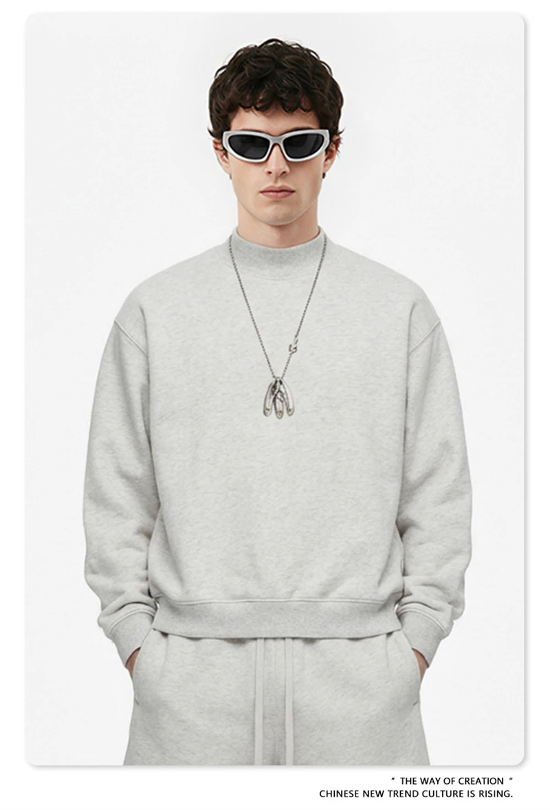 ZODF New Winter Man 345gsm Loose Fit Fleece Sweatshirt Unisex Cusual Boxy Warm Half Turtleneck Pullovers HY1181