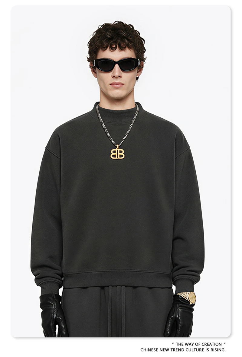 ZODF New Winter Man 345gsm Loose Fit Fleece Sweatshirt Unisex Cusual Boxy Warm Half Turtleneck Pullovers HY1181