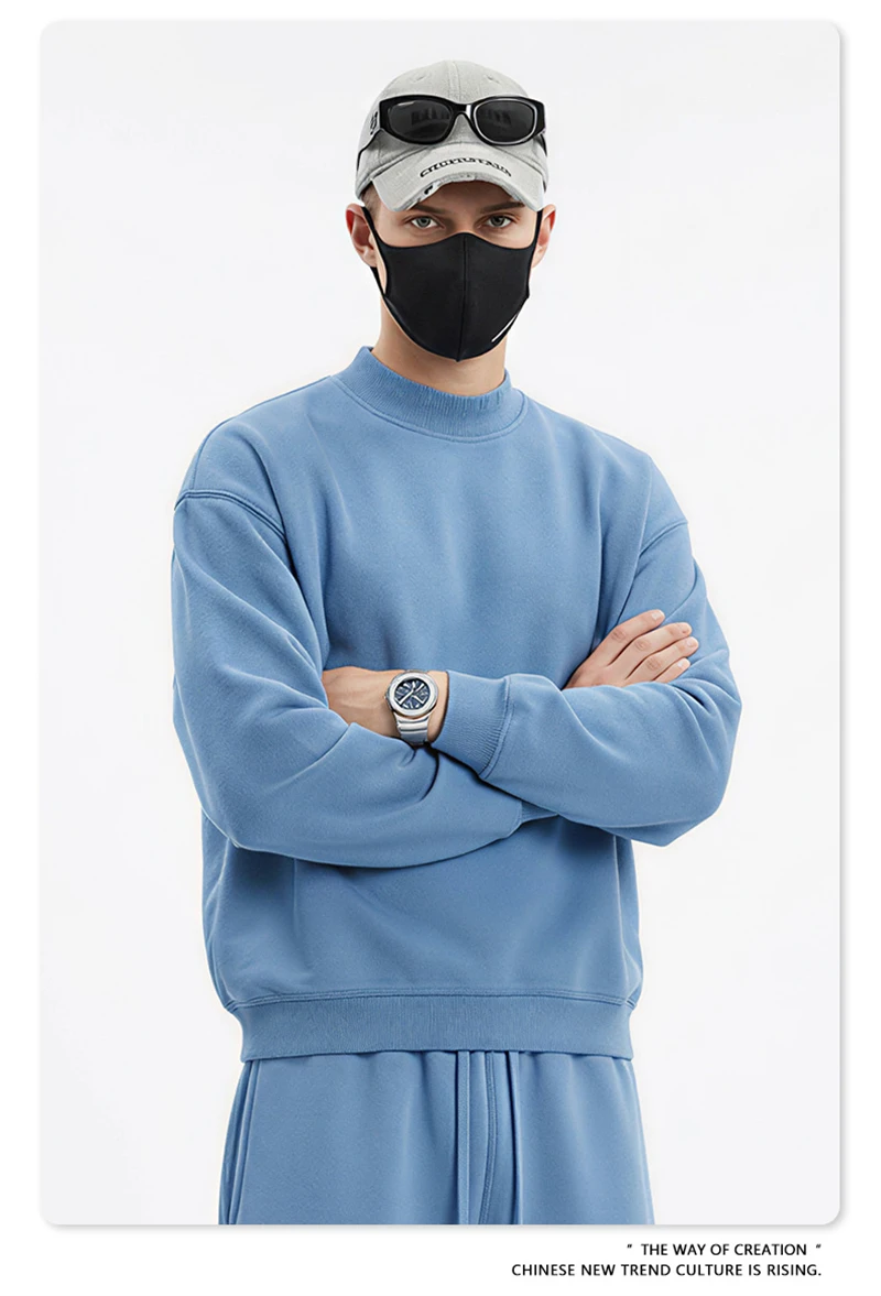 ZODF New Winter Man 345gsm Loose Fit Fleece Sweatshirt Unisex Cusual Boxy Warm Half Turtleneck Pullovers HY1181
