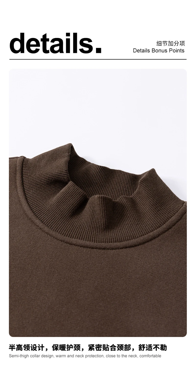 ZODF New Winter Man 345gsm Loose Fit Fleece Sweatshirt Unisex Cusual Boxy Warm Half Turtleneck Pullovers HY1181