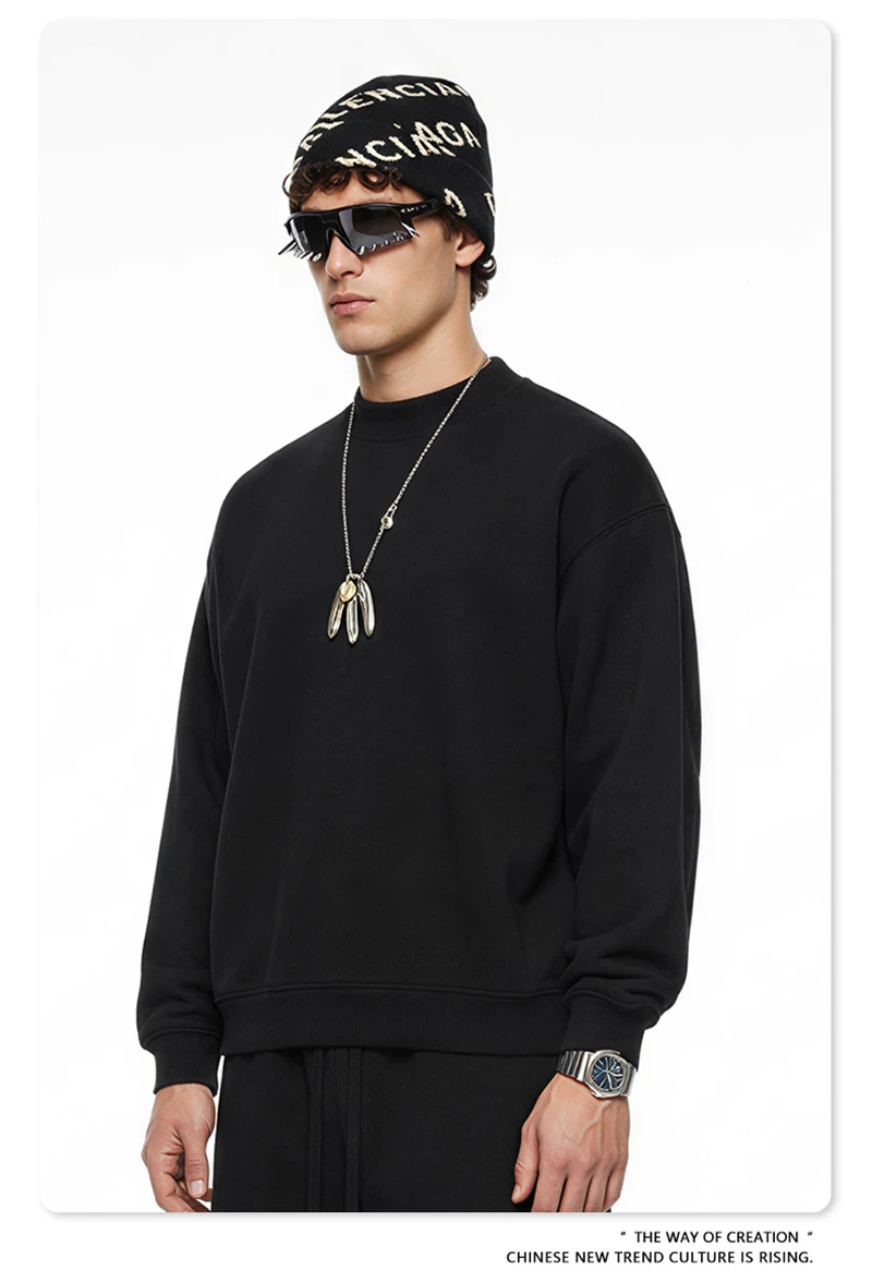 ZODF New Winter Man 345gsm Loose Fit Fleece Sweatshirt Unisex Cusual Boxy Warm Half Turtleneck Pullovers HY1181