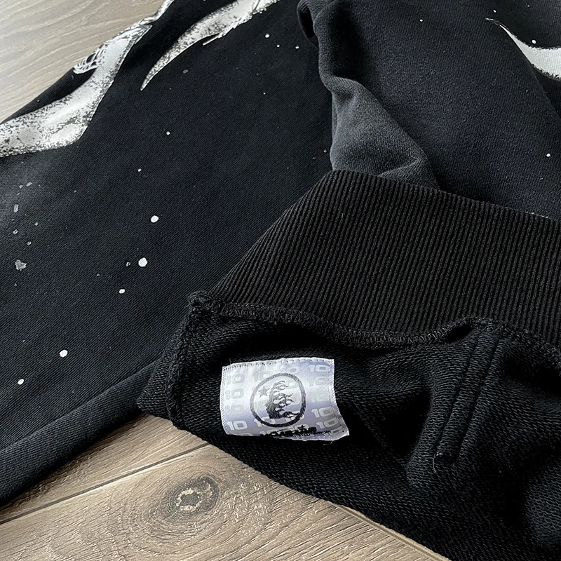 Handmade Ink Splashing Black Hooded Zipper Sweater HS Washing Water Pure Cotton Hooded Sweater