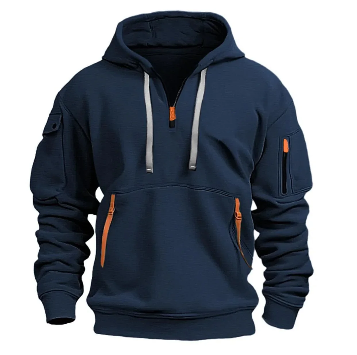 New Multi Pocket Zipper Fleece Hooded Casual Shirt for Men and Women Plus Size Loose Pullover Fashion Sweatshirt Top