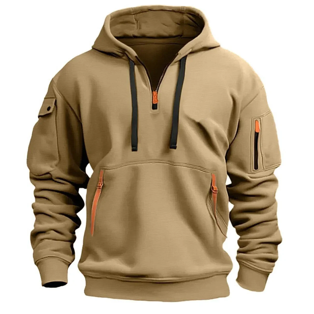 New Multi Pocket Zipper Fleece Hooded Casual Shirt for Men and Women Plus Size Loose Pullover Fashion Sweatshirt Top