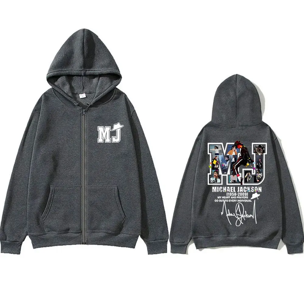 Classic Vintage Michael Jackson Zipper Hoodie Men Women Hip Hop Punk Rock Oversized Zip Up Jacket Men's Fleece Zip Up Sweatshirt