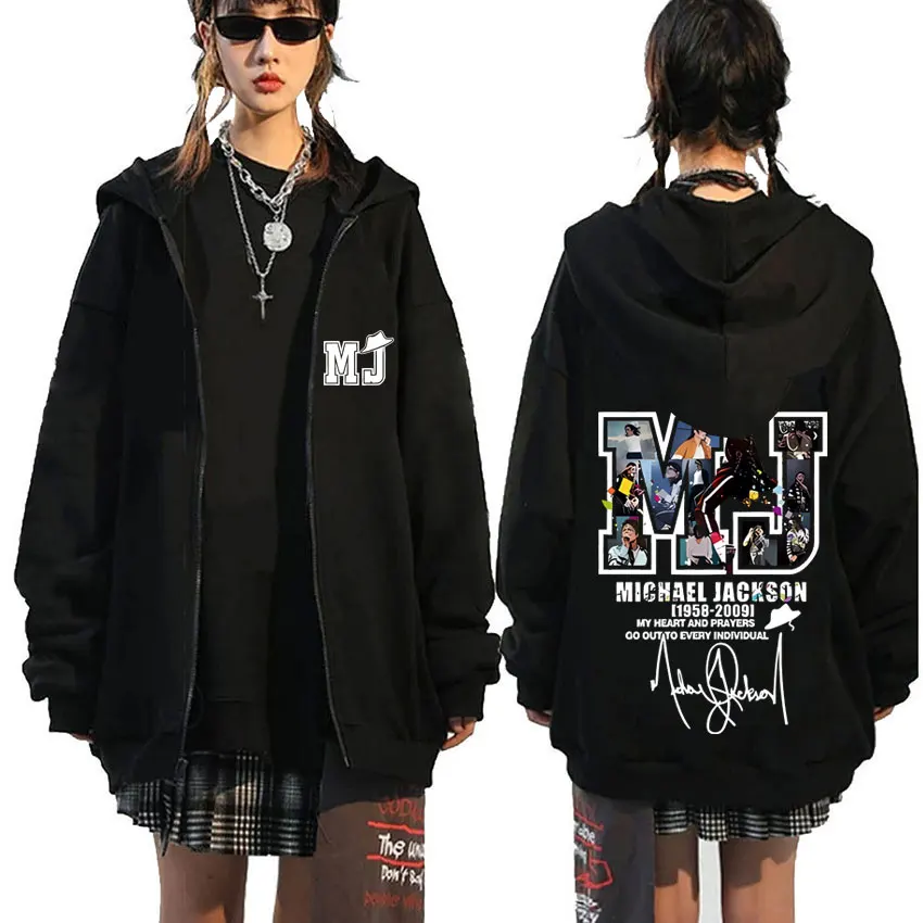 Classic Vintage Michael Jackson Zipper Hoodie Men Women Hip Hop Punk Rock Oversized Zip Up Jacket Men's Fleece Zip Up Sweatshirt