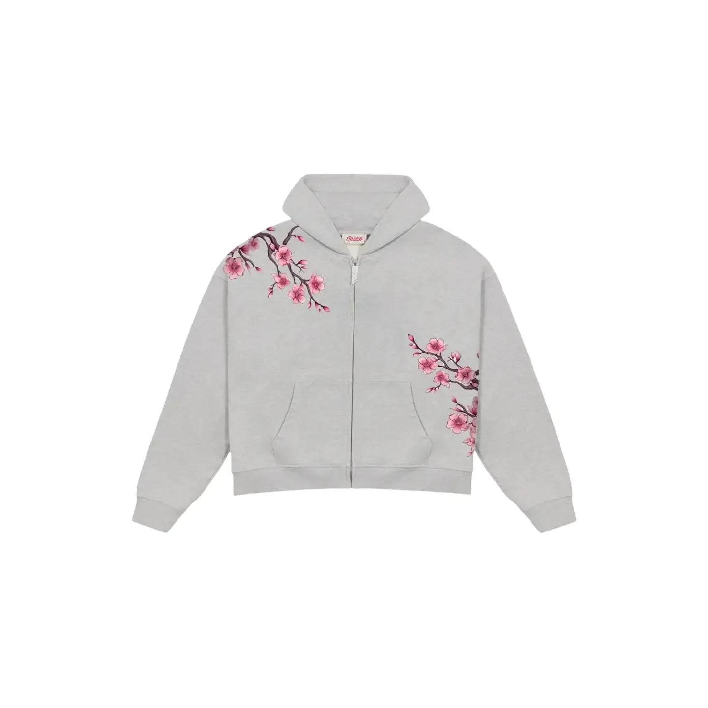 Men Womens Pink Zip Jacket Harajuku Hip Hop Pattern Streetwear Y2K Retro Oversized Sakura Print Hooded Jacket
