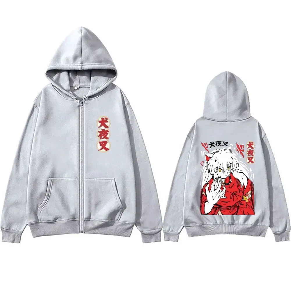 Anime Inuyasha Graphic Zipper Hoodie Men Women Casual Oversized Zip Up Hoodies Men's 90s Cartoon Manga Jacket Male Vintage Coat