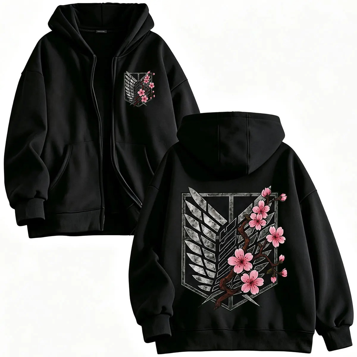 Anime Attack on Titan Mikasa Ackerman Eren Jaeger Wings of Freedom Logo Zipper Hoodies Men Zip Up Sweatshirt Long Sleeves Jacket