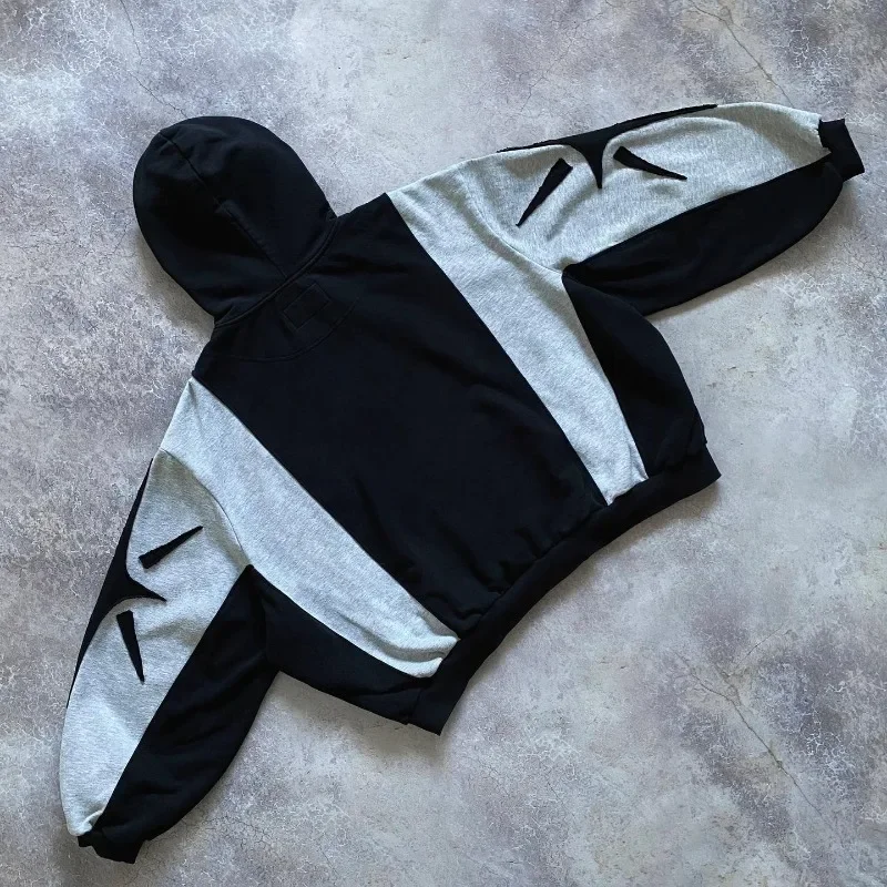 Y2K Streetwear Zip Up Hoodie Harajuku Patchwork Goth Vintage Hip Hop Oversized Hoodie Men Women Sweatshirt Fashion Casual Tops