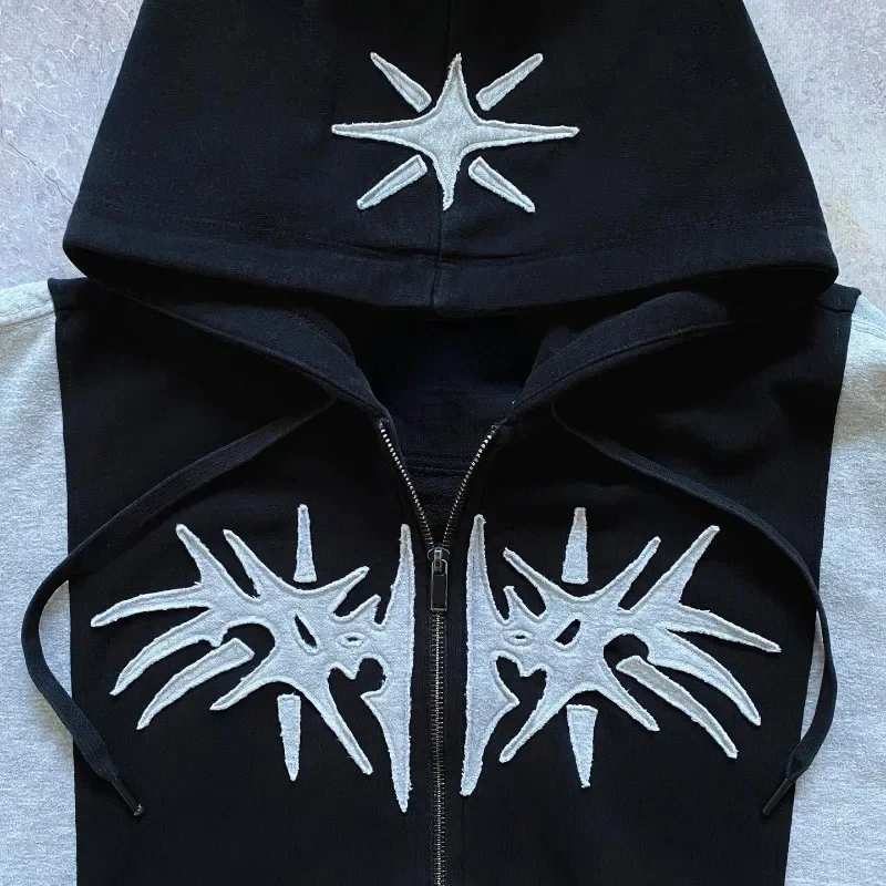 Y2K Streetwear Zip Up Hoodie Harajuku Patchwork Goth Vintage Hip Hop Oversized Hoodie Men Women Sweatshirt Fashion Casual Tops