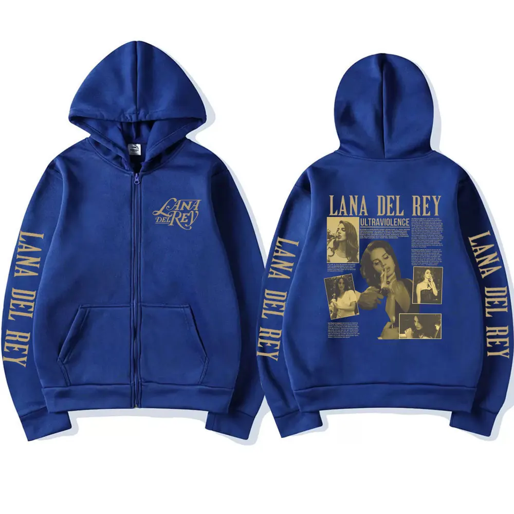 Retro Lana Del Rey Zip Up Hoodie Ultraviolence Music Album Hooded Sweatshirt Men Women Fashion Zipper Oversized Streetwear Y2K