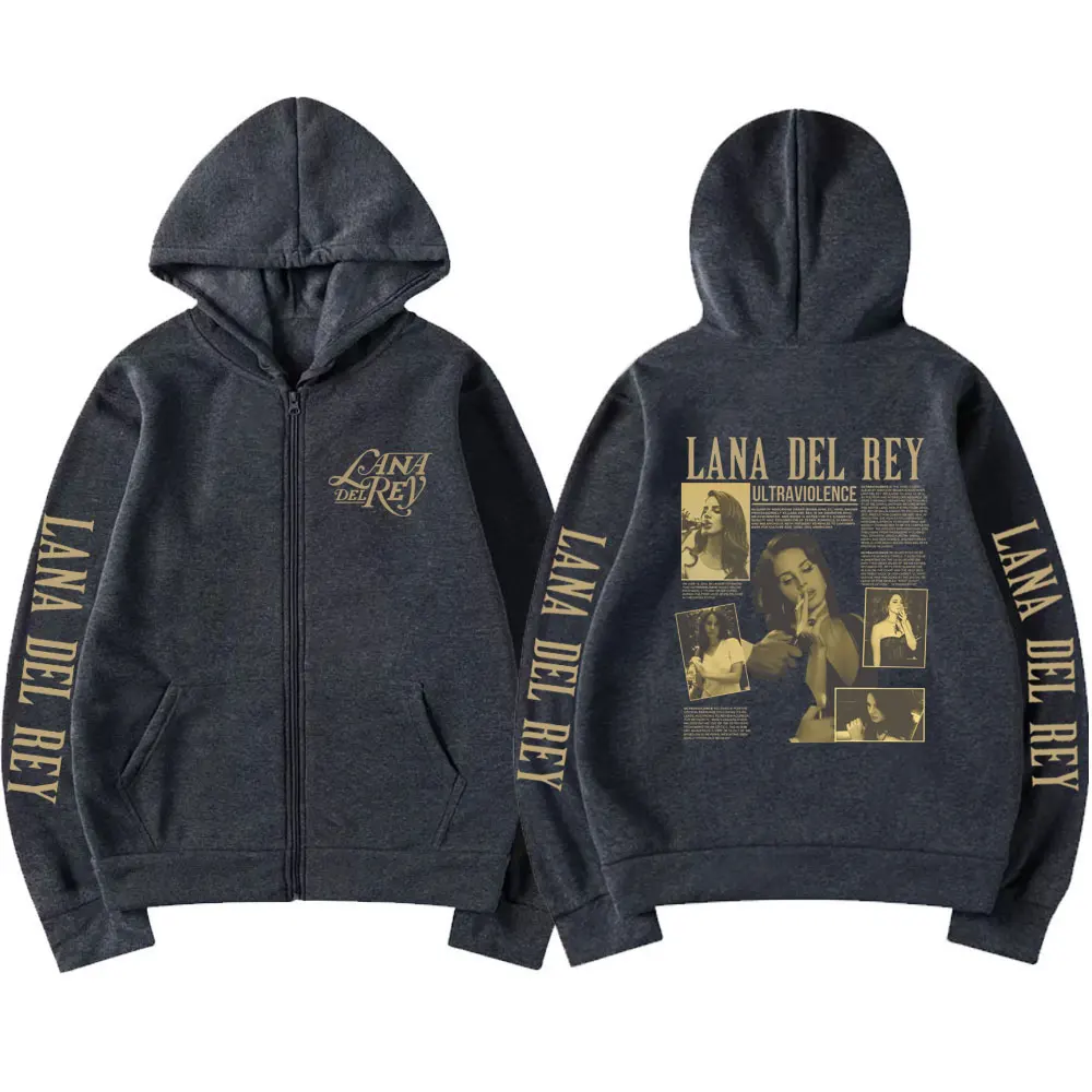 Retro Lana Del Rey Zip Up Hoodie Ultraviolence Music Album Hooded Sweatshirt Men Women Fashion Zipper Oversized Streetwear Y2K