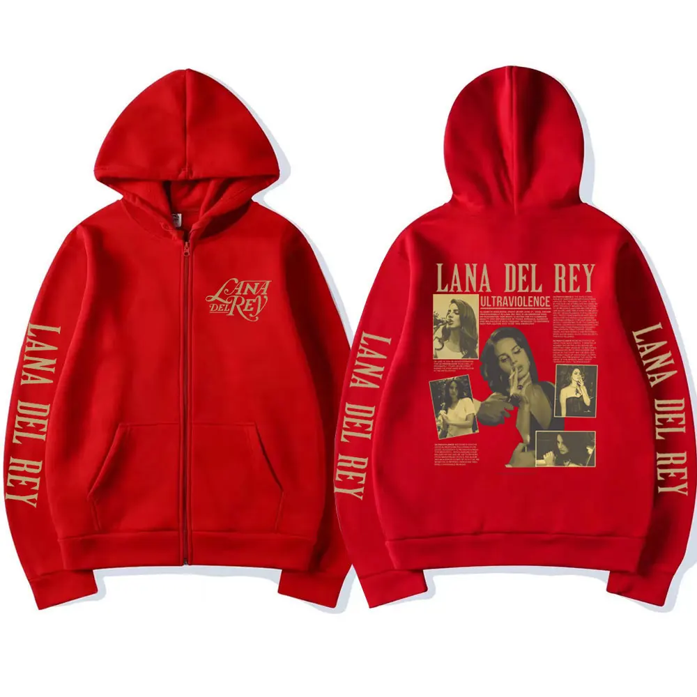 Retro Lana Del Rey Zip Up Hoodie Ultraviolence Music Album Hooded Sweatshirt Men Women Fashion Zipper Oversized Streetwear Y2K