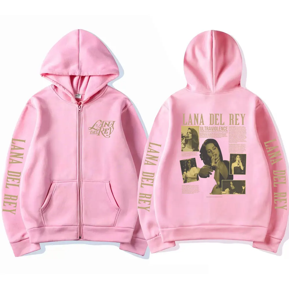 Retro Lana Del Rey Zip Up Hoodie Ultraviolence Music Album Hooded Sweatshirt Men Women Fashion Zipper Oversized Streetwear Y2K
