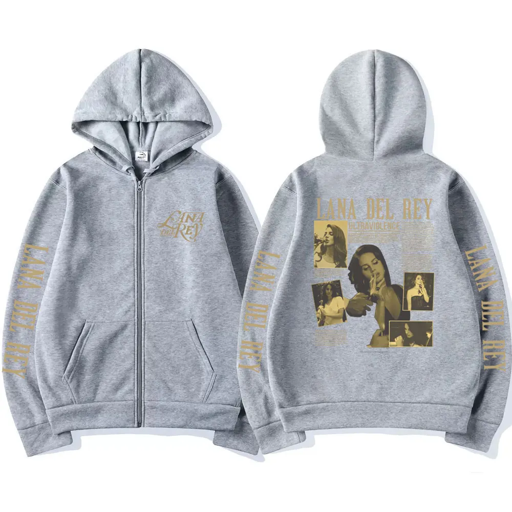 Retro Lana Del Rey Zip Up Hoodie Ultraviolence Music Album Hooded Sweatshirt Men Women Fashion Zipper Oversized Streetwear Y2K