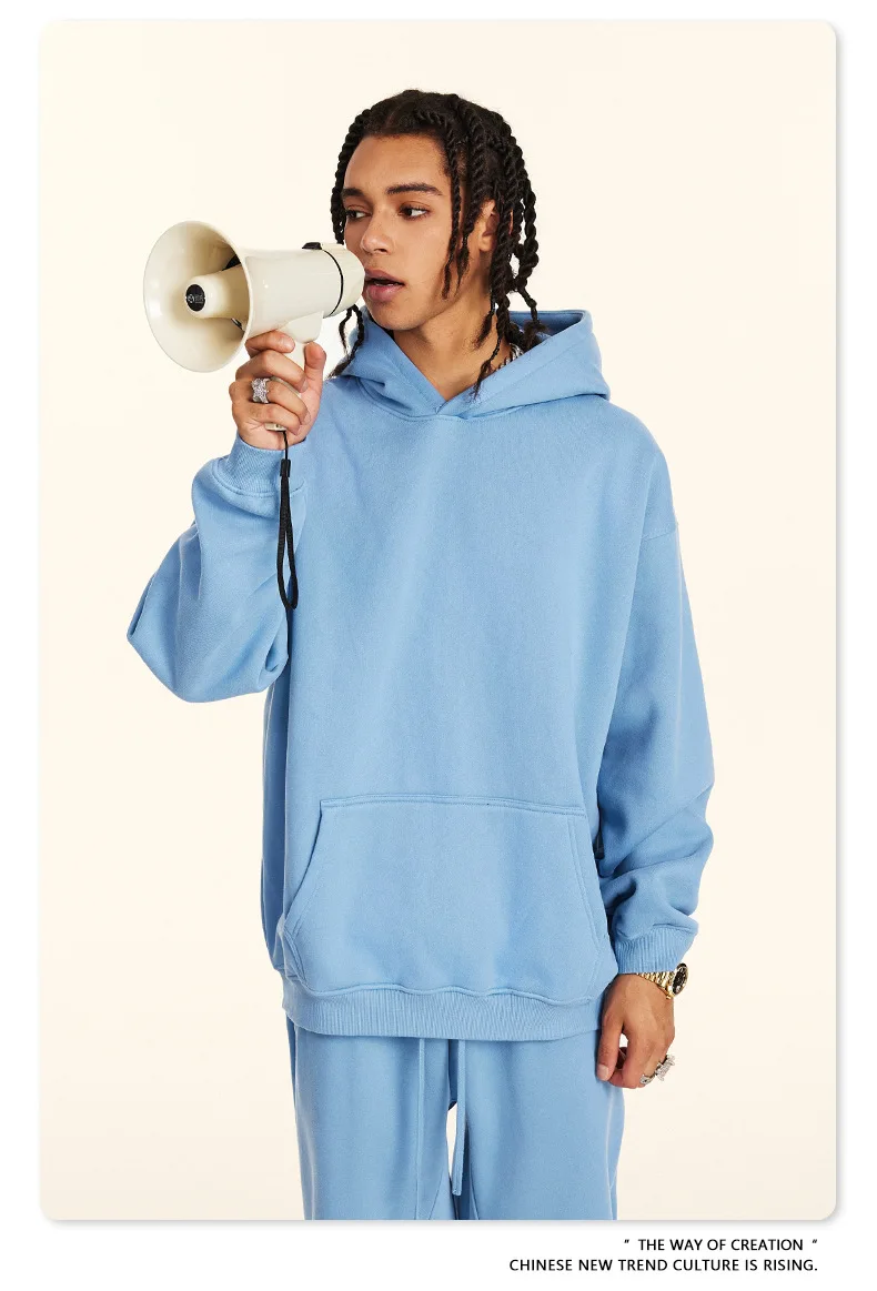 European-and-American-Street-Fashion-Autumn-Men's-Solid-Color-Loose-Thick-Hooded-Sweatshirt-Neutral-Plus-Velvet-Sweatshirt